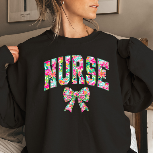 Floral Nurse Crewneck Pullover Sweatshirt