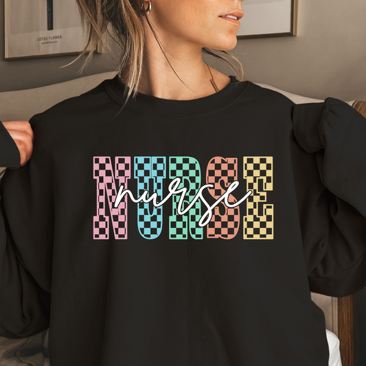 Checkered Varsity Nurse Pullover Sweatshirt