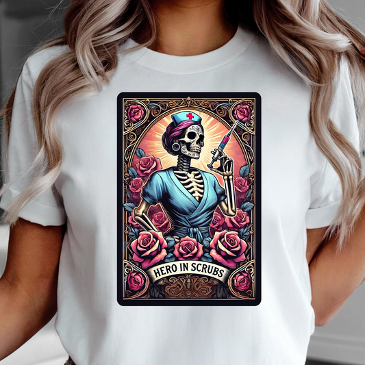 Skelton Nurse Hero In Scrubs T Shirt