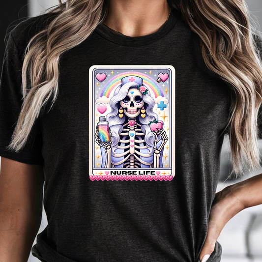 Skeleton Nurse Life Tarot Card T-Shirt